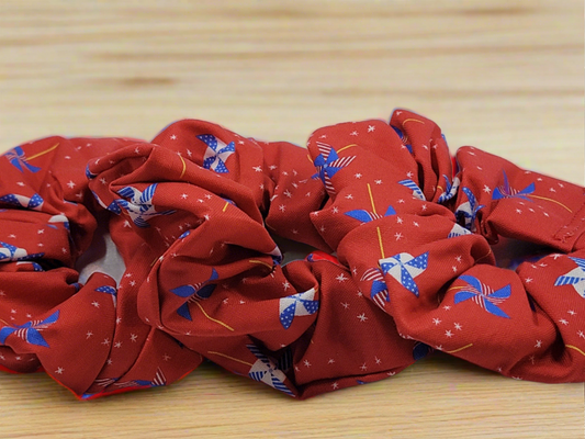 Americana Red Patriotic Pinwheel Cotton Scrunchies