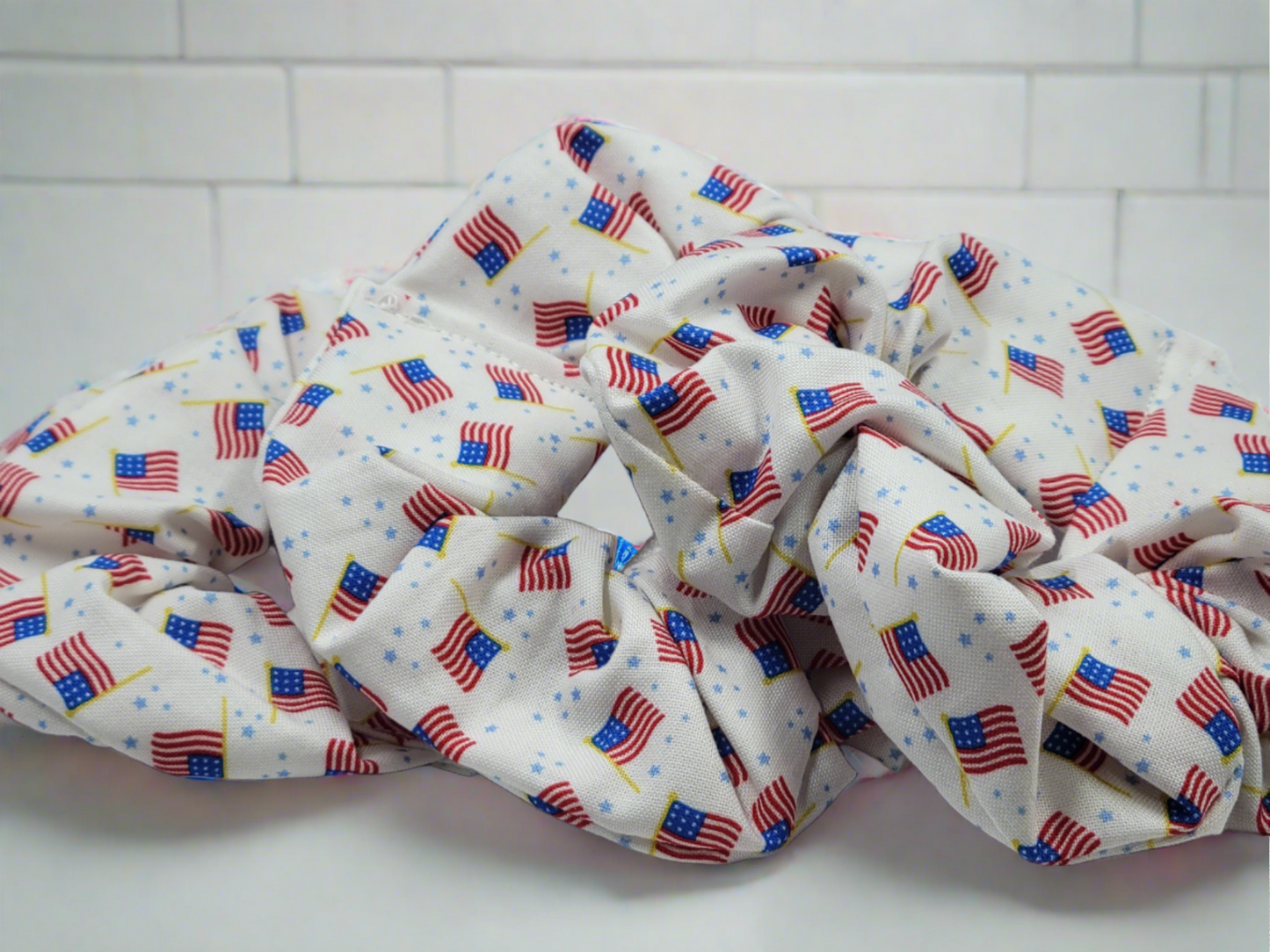 Americana White USA Flag Cotton Scrunchies