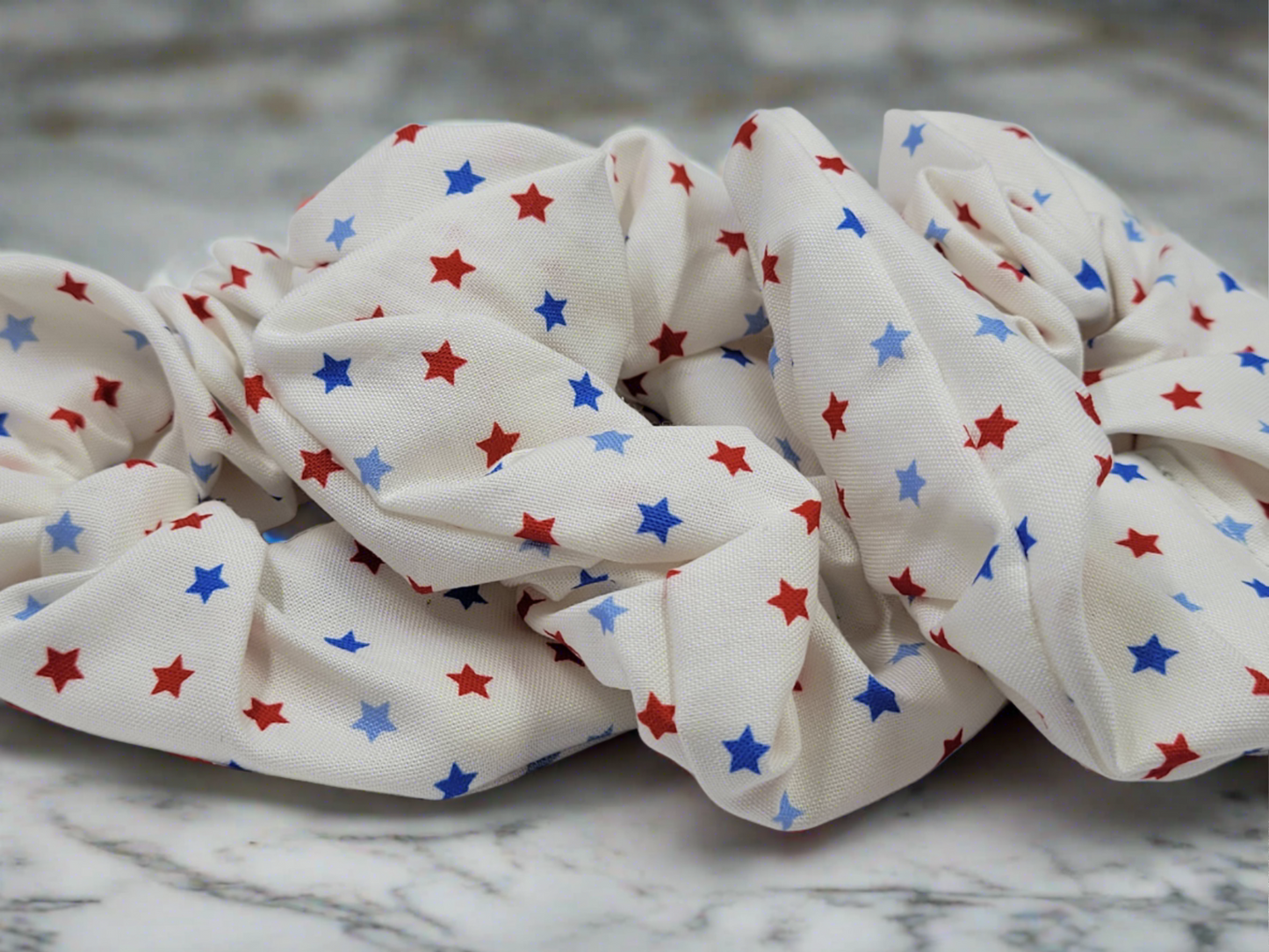 Americana White Multi Stars Cotton Scrunchies