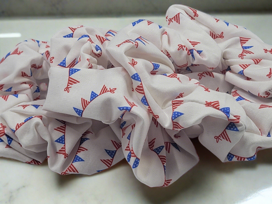 Americana White Flag Bunting Cotton Scrunchies