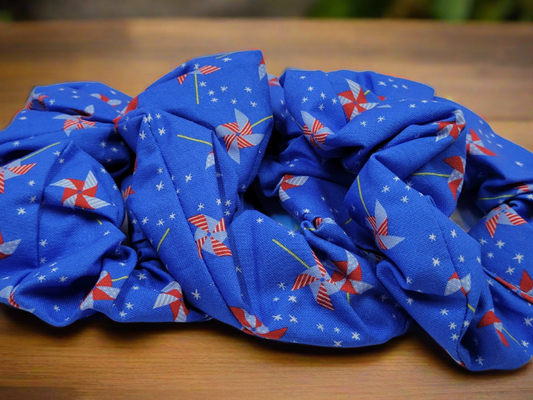 Americana Blue Patriotic Pinwheel Cotton Scrunchies