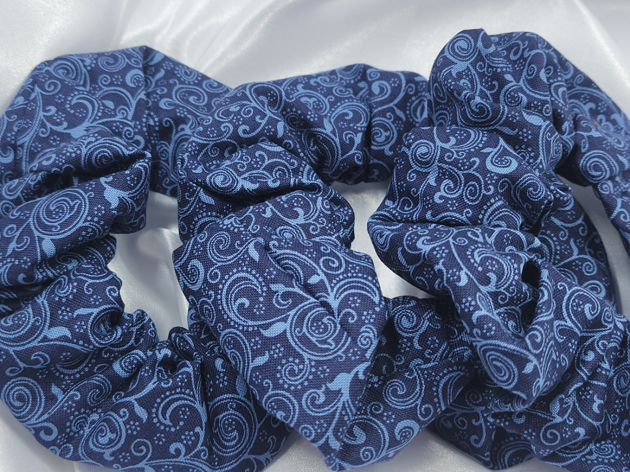 Swirl Navy Cotton Scrunchies