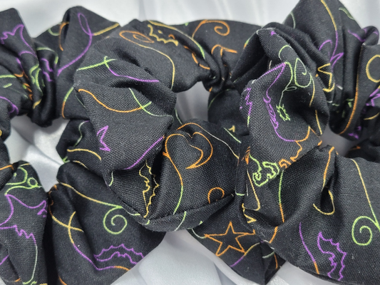Hometown Halloween Black with Stars and Bats Cotton Scrunchies