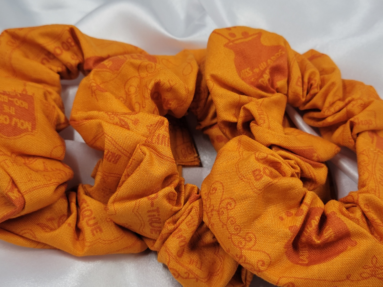 Hometown Halloween Orange Shop Signs Cotton Scrunchies