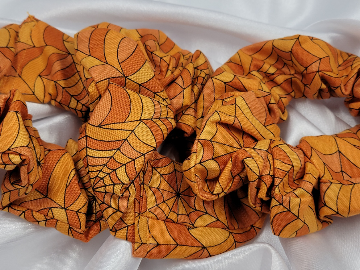 Hometown Halloween Orange Spooky Webs Cotton Scrunchies
